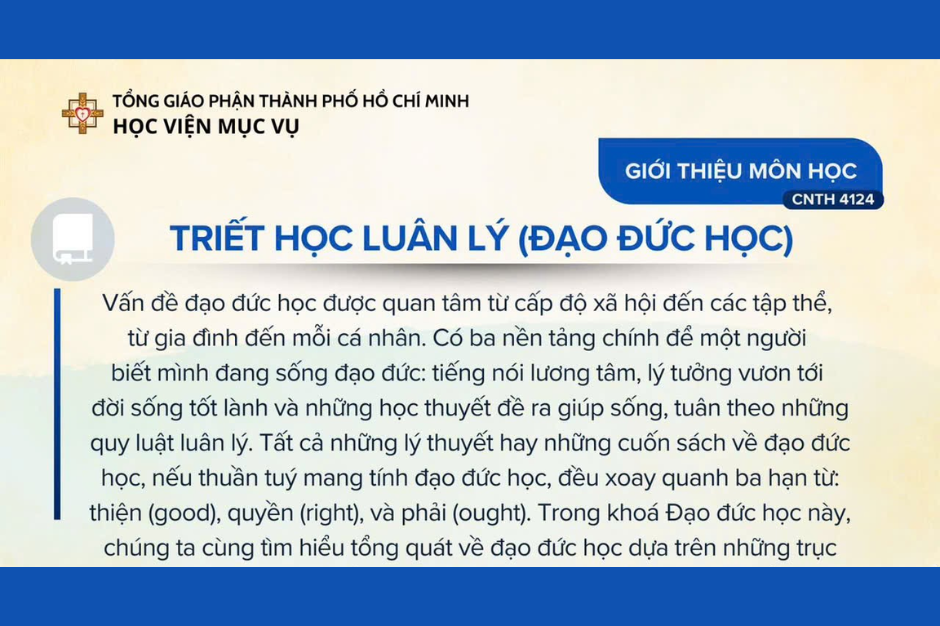 Học viện Mục vụ - Triết học về luân lý (Đạo đức học)