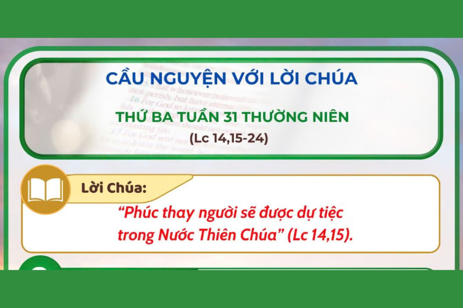 Cầu nguyện với Lời Chúa - Thứ Ba tuần 31 thường niên