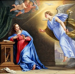 Daily Meditation: ``The angel came to her and said, Rejoice, full of grace, the Lord is with you``