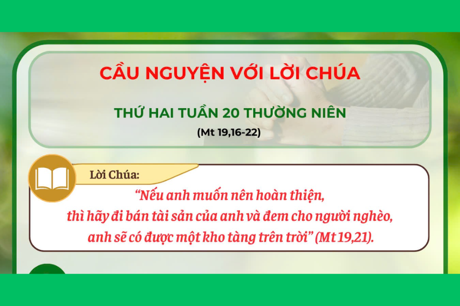 Cầu nguyện với Lời Chúa - Thứ Hai tuần 20 thường niên