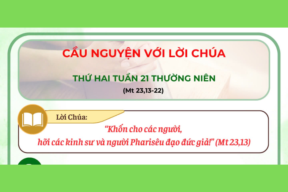 Cầu nguyện với Lời Chúa - Thứ Hai tuần 21 thường niên