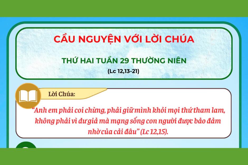 Cầu nguyện với Lời Chúa - Thứ Hai tuần 29 thường niên