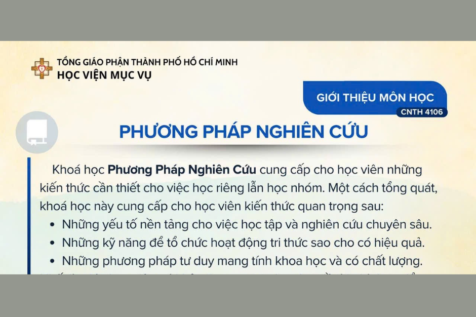 Học viện Mục vụ - Phương pháp nghiên cứu