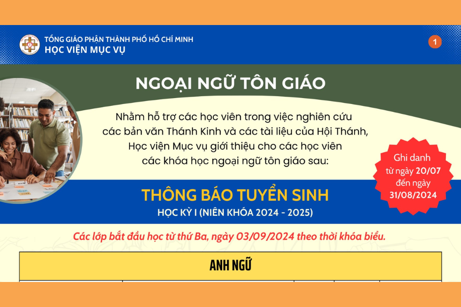 Học viện Mục vụ - Tuyển sinh Ngoại ngữ Tôn Giáo (1)