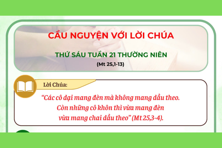 Cầu nguyện với Lời Chúa - Thứ Sáu tuần 21 thường niên