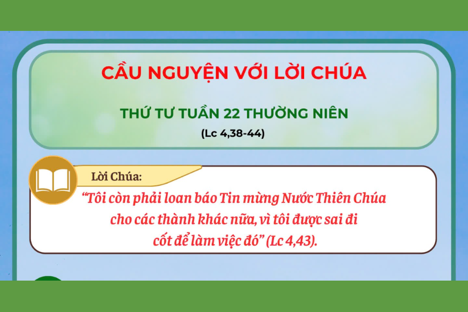 Cầu nguyện với Lời Chúa - Thứ Tư tuần 22 thường niên