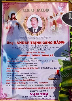 Cáo phó: thân phụ linh mục Gabriel Trịnh Công Chánh qua đời 13.4.2021