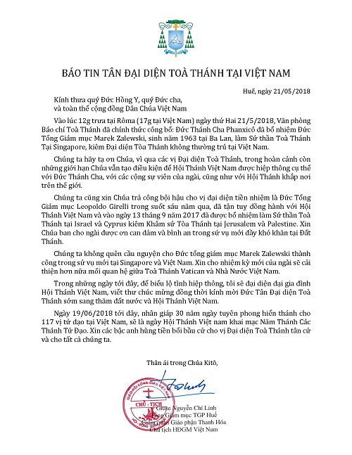 Tân Đại diện Toà thánh không thường trú tại Việt Nam