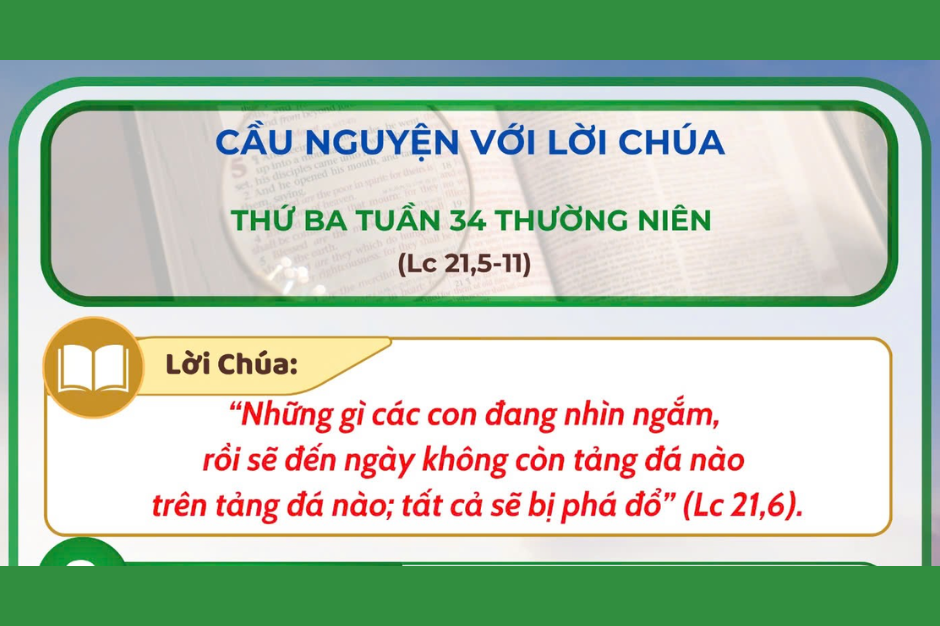 Cầu nguyện với Lời Chúa - Thứ Ba tuần 34 thường niên