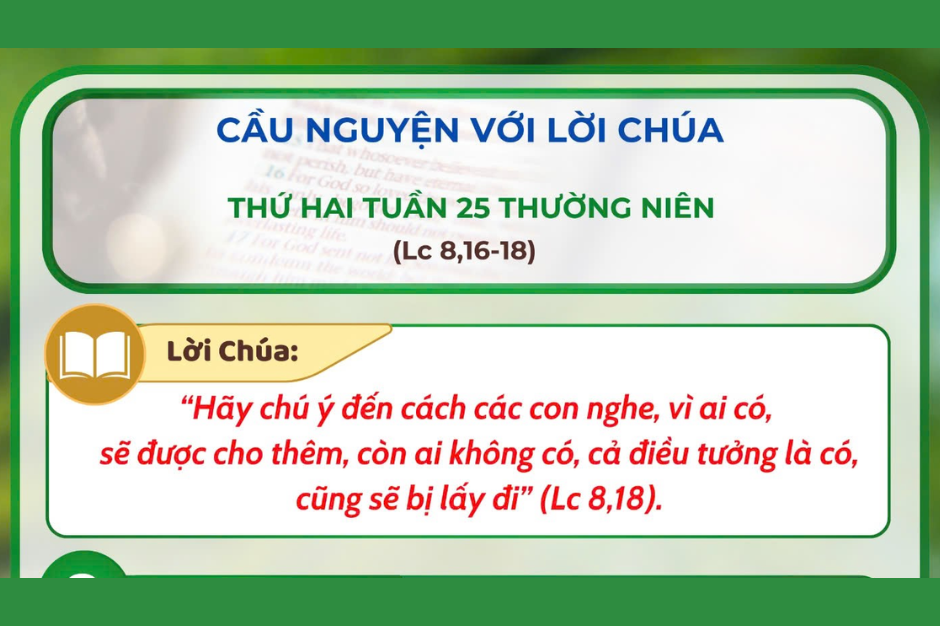 Cầu nguyện với Lời Chúa - Thứ Hai tuần 25 thường niên