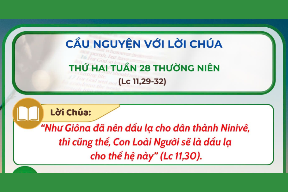 Cầu nguyện với Lời Chúa - Thứ Hai tuần 28 thường niên