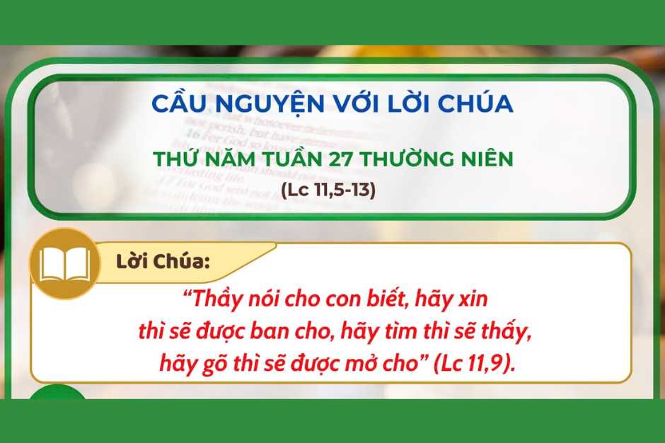 Cầu nguyện với Lời Chúa - Thứ Năm tuần 27 thường niên