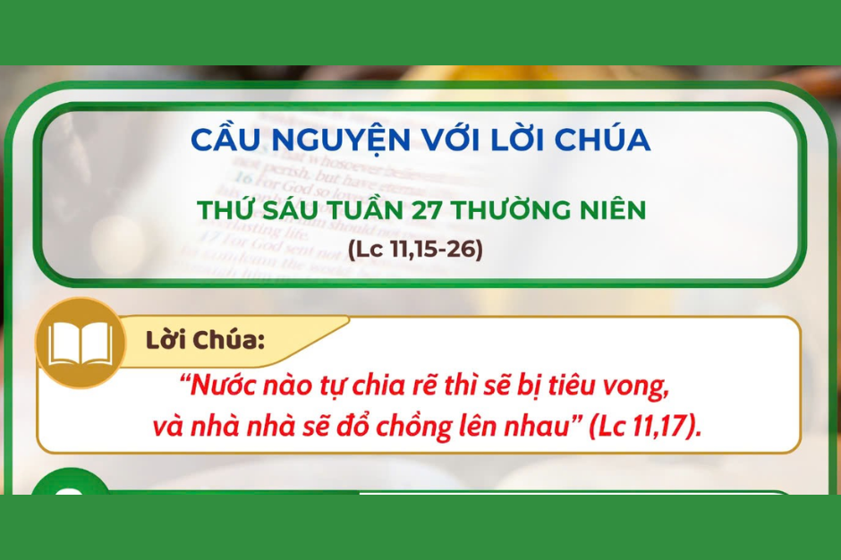 Cầu nguyện với Lời Chúa - Thứ Sáu tuần 27 thường niên